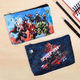 Kuber Industries Black & Navy Blue Pack of 2 Marvel Square Pencil Pouch with Zipper-8