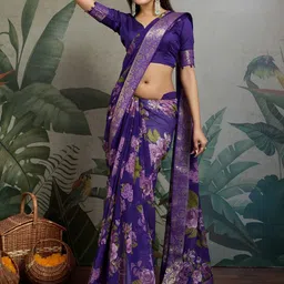 KALINI Floral Printed Zari Pure Georgette Saree-picture-13