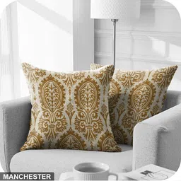 Aura Brown & White 2 Pieces Ethnic Motifs Printed Square Cushion Covers-50