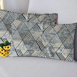Blue Grass Grey & Black 2 Pieces Geometric Printed Velvet Rectangle Cushion Covers-image-13