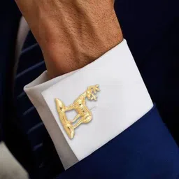 House of Pataudi Men Gold-Plated Textured Detail Cuff Links-image-82