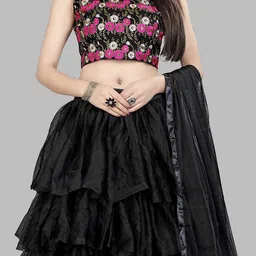 DIVASTRI Printed Semi-Stitched Lehenga & Unstitched Blouse With Dupatta image 5