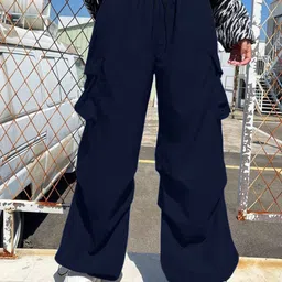 QIOA Women Relaxed Loose Fit High-Rise Parachute Trousers-image-38