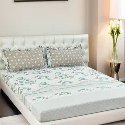 Innovative Edge White Floral 160 TC King Bedsheet with 2 Pillow Covers-image-73