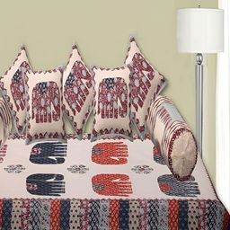 Trance Home Linen 8-Pcs Red Hand Block Jaipuri Printed Pure Cotton 108 TC Diwan Set-picture-6