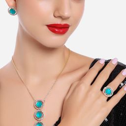 Zaveri Pearls Gold-Plated American Diamond-Studded & Pearl-Beaded Jewellery Set-picture-17