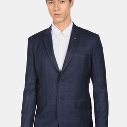 AD By Arvind Men Navy Blue Checked Single-Breasted Tailored-Fit Blazers-picture-53