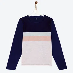 YK Boys Navy Blue & Pink Colourblocked Cotton T-shirt-image-70
