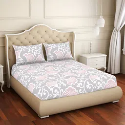 Welspun Red & White Floral Printed 150 TC King Bedsheet with 2 Pillow Covers-25