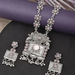 PUJVI Stones Studded & Beaded Jewellery Set-image-5