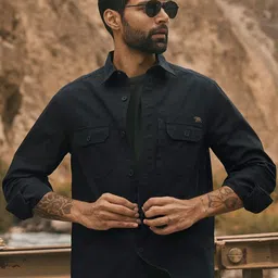 Casual Men Solid Twill Woven Cotton Overshirt-picture-17