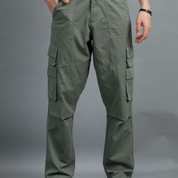 SILISOUL Men Relaxed Loose Fit Cargos Trousers-image-78