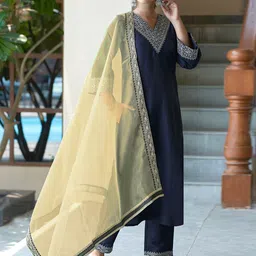 KALINI Women Ethnic Motifs Embroidered Regular Kurta with Trousers & With Dupatta-image-38