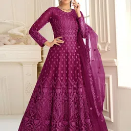LADY SHOPI Embellished Embroidered Net Fit & Flare Maxi Dress-picture-5