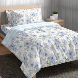 The Happy Pod White & Blue Floral Pure Cotton AC Room 150 GSM Single Bed Comforter-image-84