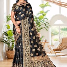 Anouk Rustic Ethnic Motifs Woven Design Zari Detail Banarasi Saree-picture-2