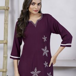 SHREE LAXMINARAYAN Women Floral RegularStraight Calf Length Kurti Thread Work-picture-24