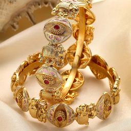 KARATCART Set of 2 Gold-Plated Kundan Stone Studded Bangles-16
