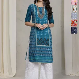 7Threads Women Ethnic Motifs Printed Thread Work Floral Crepe Kurta-image-67