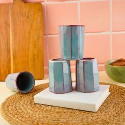 WEAVING HOMES Blue 4 Pieces Ceramic Matte Dishwasher Safe Kulladhs Set 130ml-58