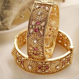 KARATCART Set Of 2 Gold Plated Kundan Studded Bangles-23