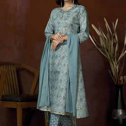divastri Pure Cotton Printed Anarkali Kurta Pant Dupatta Set-picture-37