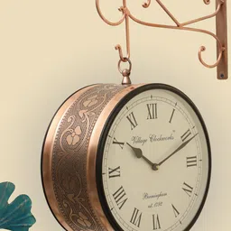 vedas Rutvi Brown & White Metal Railway Double Sided Wall Clock-26