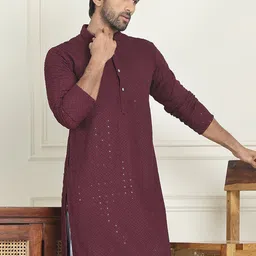 Anouk Maroon Geometric Embroidered Mandarin Collar Sequinned Straight Kurta-picture-45