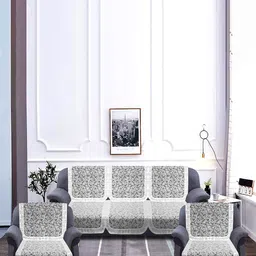 Kuber Industries White & Grey Printed Cotton 5 Piece Sofa Cover With Arms-image-98