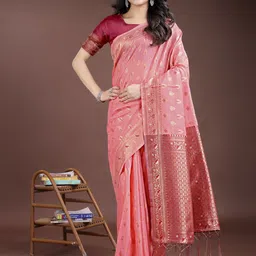 DIVASTRI Women Ethnic Motifs Zari Linen Cotton Saree-image-34