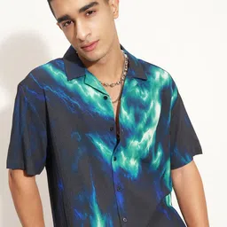 HIGHLANDER Abstract Printed Cuban Collar Casual Shirt-image-15