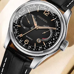 DOUBLERUN Men Dial & Leather Bracelet Style Straps Analogue Multi Function Watch H05N8025-35