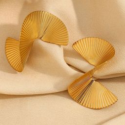 DressBerry Stainless Steel 18K Gold-Plated Contemporary Shaped Anti Tarnish Studs-14