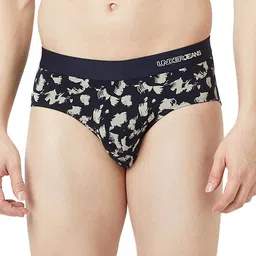 UnderJeans by Spykar Printed Mid-Rise Ultrasoft Basic Briefs UJNPBS087NAVYECRU-49