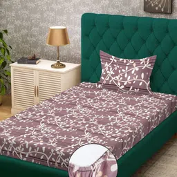 KLOTTHE Purple & White Floral Printed 300 TC Single Bedsheet Set 2.25 m x 1.50 m-12
