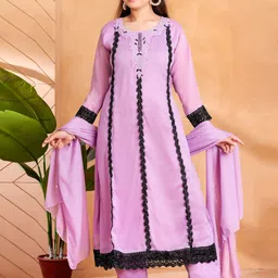 BAESD Girls Ethnic Motifs Embroidered Regular Kurta with Trousers & With Dupatta-image-80