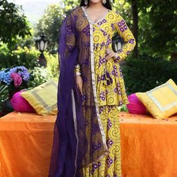 KALINI Women Bandhani Printed Regular Kurta with Sharara & With Dupatta-image-12