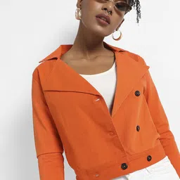 Campus Sutra Women Lapel Collar Solid Lightweight Tailored Cotton Jacket-picture-9