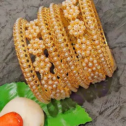FEMMIBELLA Set Of 6 Gold-Plated Beaded Bangles-51
