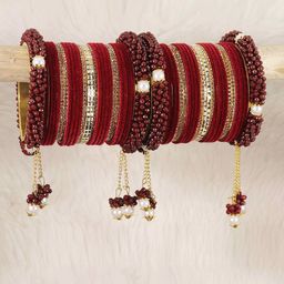 LAVAZZA Set Of 52 Pearls & Zircon Studded Chuda Bangles-image-75