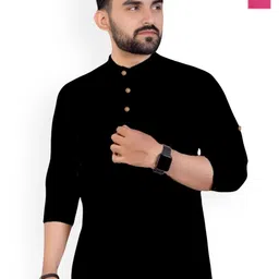 univibe Selection Of 2 Band Collar Rolled Up Sleeves Slim Fit Short Pure Cotton Kurtas-image-89