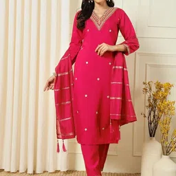 KALINI Women Ethnic Motifs Embroidered Kurta with Churidar & Dupatta-picture-18