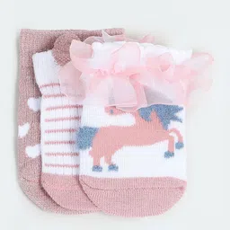 max Infants Girls Pack Of 3 Patterned Ankle-Length Socks-14