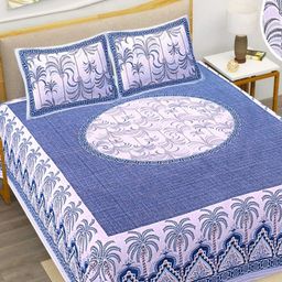 BharatLinen Blue Floral 210 TC King Bedsheet with 2 Pillow Covers-picture-55