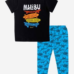 x2o Boys Black & Blue Printed Pure Cotton T-shirt with Trousers-picture-38