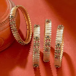 Yellow Chimes Women Set Of 4 Gold-Plated Stone Studded Bangles-1