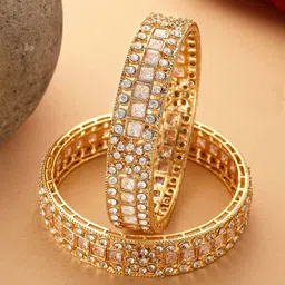 KARATCART Set Of 2 Gold-Plated American Diamond Studded Bangles-70