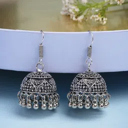 Anouk German Silver-Plated Oxidised Dome Shaped Jhumkas-15