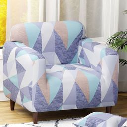 Aura Blue & White Printed Sofa Cover With Arms-image-24