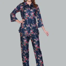 Pink Berry Floral Printed Shirt Collar Three Quater Sleeves Shirt With Trousers-picture-44